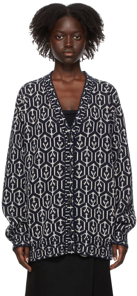 Prada: Navy Wool Graphic Cardigan 